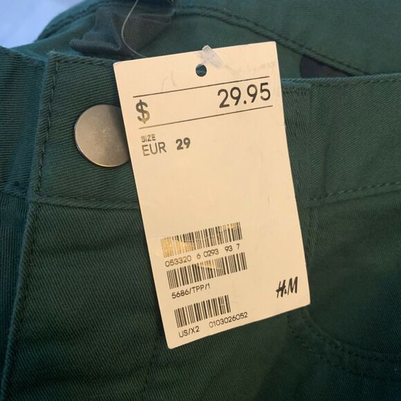 H&M SlimFit Jeans Pants Women's Size 29 Green Mid Rise Stretch Straight Leg - Picture 7 of 9